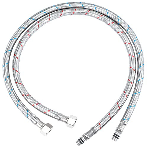 M10 x1/2 Flexible Hose, 2 Pieces Flexible Pipes, 60 cm/23.6 inch British Standard Pipe, 3/8 Connectors Tap Tails Pipe, Stainless Steel Braided Water Supply Hose for Bathroom, Kitchen, Toilet
