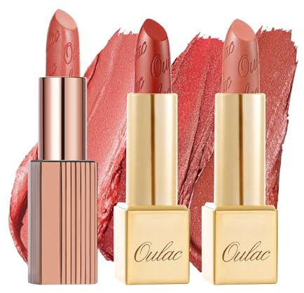 Oulac Nude Metallic-Glanz-Lippenstift-Set, Mattes Metallic-Finish, Hochpigmentierte und Feuchtigkeitsspendende Formel, Glatt und Kornfrei, Vegan 2PCS