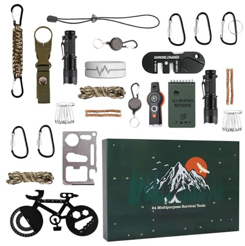 Survival Kit Adventskalender 2024, 24-Tage-Werkzeug Adventskalender Für Männer Weihnachts Adventskalender Mit Praktisch Überlebensset Survival Kit Adventskalender Für Outdoor-Enthusiasten