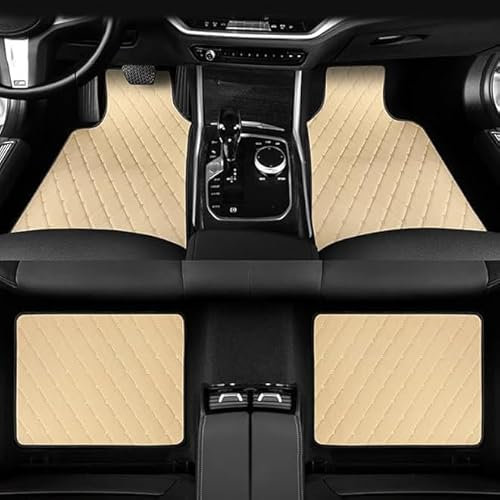 FJCKGF 4 Stück Fußmatten Auto für Audi S5(4door) 2007-2016, Leder Autoteppich Wasserdicht Schutz Innen Zubehör Passgenau rutschfest Allwetter Auto Teppiche Deko,Beige