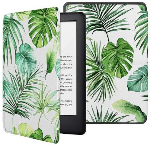 Case For Kindle Oasis 7(10Th Generation, 2019 Release And 9Th Generation 2017 Release) 7 Slim Fit E-Reader Cover-Watercolor Palm Leaves