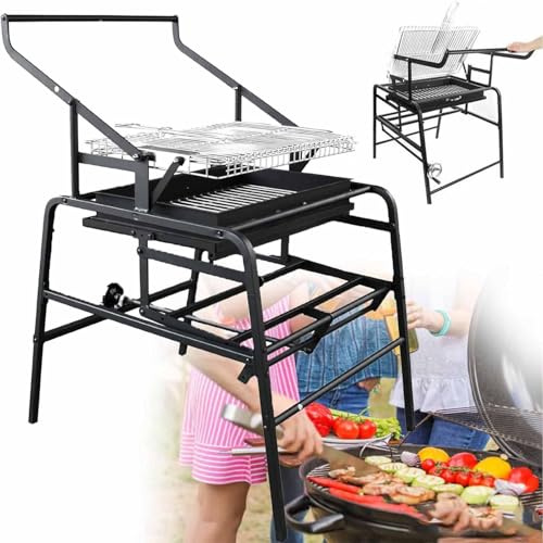 ZenSeFarin Griglie a Carbone Rotanti a 360°, Griglia per Barbecue Girevole in Acciaio Inox, Griglia per Barbecue Pieghevole per Esterni, Griglia per Barbecue Adatta per Kebab, per più Persone