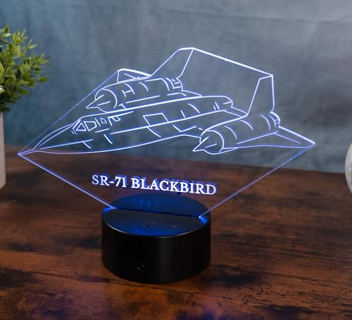 SR-71 Blackbird LED Lampe – Flugzeug Deko Licht für Technik Fans – Militärflugzeug Geschenkidee – 3D Modell Nachtlicht mit Farbwechsel – Acrylglas Made in Germany – USA Aufklärungsflugzeug