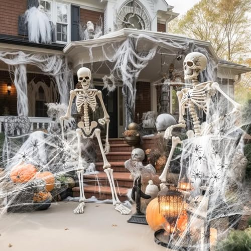 XJWZGM Halloween Deko Set, Halloween Spinnennetz Dekorationen, 120g Elastischer Spinnennetz 40 Realistisch Spinnen Hallowmas Deko, Perfekt für Innen/Außen, Garten, Kamin Häuser Spukhaus&Partyzubehör