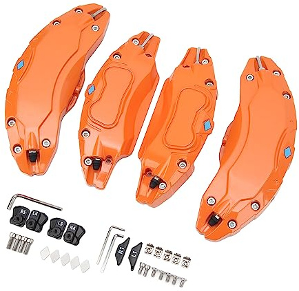 Fockety 4PCS Car 3D Disc Brake Caliper Cover, Front Rear Aluminum Alloy Stylish Design Easy Installation Guard Protector Cover Replacement Kit for Model, Y 19 20in Wheels Hub (Orange)