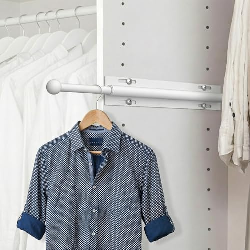 Widyana Ausziehbare Kleiderstange für Kleiderschrank – Verstellbare Garderobenstange in 16 Zoll, Weiß, Metall 21mm, für Kleiderorganisation