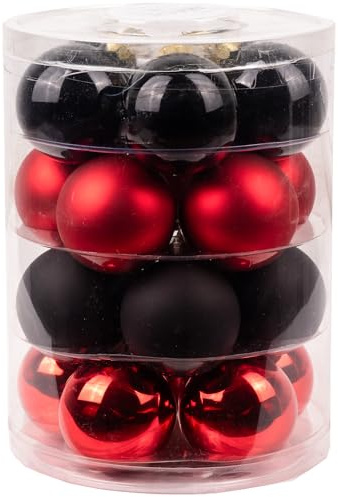 Magic Weihnachtskugeln Glas 6cm, 20 STK. Christbaumkugeln (Dark Romance schwarz rot)