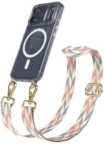 EAZY CASE Handykette - Verstellbares Taschenband kompatibel mit iPhone 17 Pro, Schulterriemen, Handykordel mit Silikon Hülle, Qi Charging kompatibel, Umhängetasche, Mint/Rosa Mix Gold