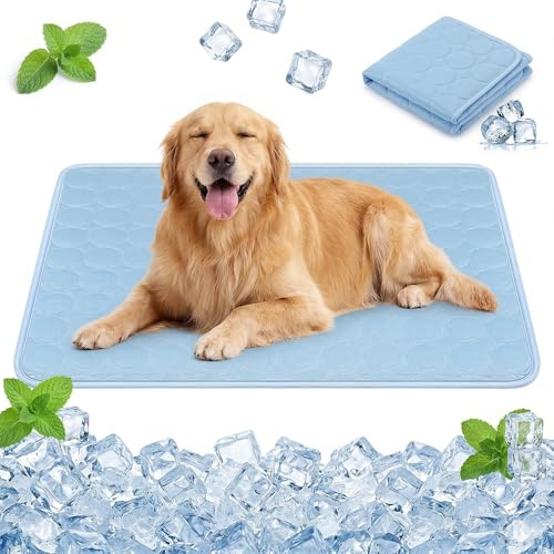 Qoosea Kühlmatte für Hunde Selbstkühlende Hundematte, Komfortabel Pet Cooling Mat Kühldecke Waschbar Pad Kältematte für Haustiere Ungiftiges, Faltbar Kühlmatte Hunde Katzen für Sommer (55*70CM, Blau)