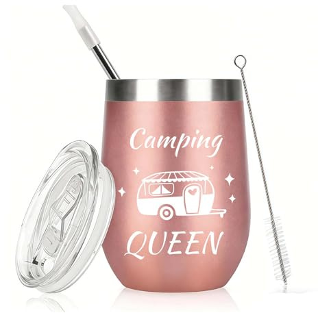 Camper Geschenke Edelstahl Thermobecher Mit Deckel & Strohhalm, Lustige Camping Geschenke, Praktisches Camping Tasse Für Frauen Beim Outdoor Picknick Und Urlaub