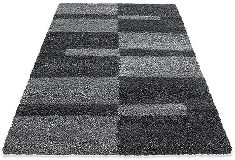 KADIMA DESIGN Kuschelteppich Hochflor Karo-Muster Weich Flauschig Waschbar Strapazierfähig Grau 240x340 cm Wohnzimmer Fußbodenheizung geeignet Schadstoffgeprüft | WATZMANN