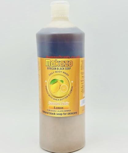 Makazo Liquid African Black Soap Body Wash with Lemon to Soothe & Clean Skin for All Skin Types 977ml