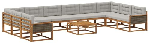 vidaXL Outdoor-Sofagarnitur mit Kissen 11 pcs Natürlich und Hellgrau, Akazienholz Garten-Sofa-Set, Moderne Outdoor-Sitzgruppe, Bequeme Bänke für Terrasse, Garten, Poolmöbel