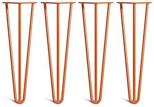 The Hairpin Leg Co. 4X Haarnadel-Tischbeine: Doppel-Schweiß Stahl, Schrauben, Anleitung, Schutzfüße. Klassischer 10mm 3 Stangen Stil. 40cm Orange