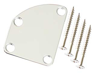 Electric Guitar Curved Cutaway Semi Round Neck Joint Back Mounting Plate for Fender Stratocaster Telecaster Guitar or Bass 4 Holes with Screws Pack of 1Set (Chrome)