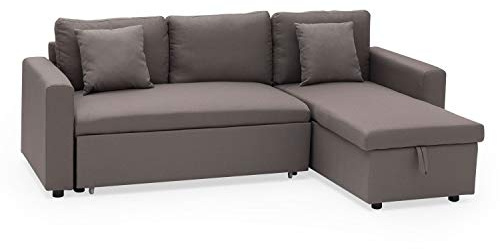 Happy Garden umwandelbares Ecksofa Clark 3-Sitzer in grau meliertem Stoff. Sofa mit umkehrbarer Meridian und Aufbewahrungskasten.