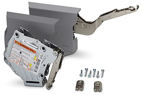 Klappenbeschlag Blum AVENTOS HK-S für Tip-On 20K2E01T (LF 960-2215) | für Hochklappen Öffnungswinkel 107° inkl. Abdeckkappen hellgrau und Frontbefestigungsset