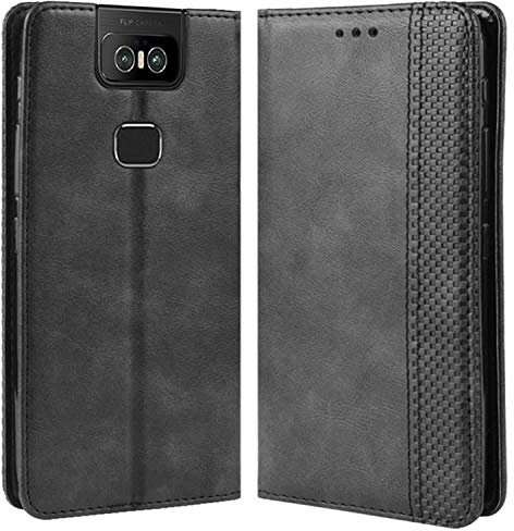 HualuBro Cover per ASUS Zenfone 6 ZS630KL, Flip Cover a Libro in Retro PU Pelle Magnetica Antiurto Case Portafoglio Custodia per ASUS Zenfone 6 6Z ZS630KL 2019 Cover (Nero)