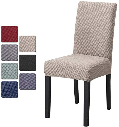 O'woda 6 Stück Universal Stretch Stuhlhussen, Jacquard Husse, Abnehmbare Waschbar Stuhlbezug, Stretch Stuhlbezug Moderne für Bankett Deko und Hochzeit Partys (Beige)