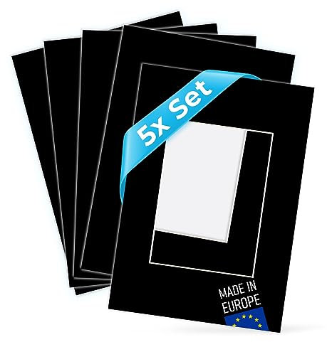 PHOTOLINI Passepartout 50x60 aussen für 30x45 innen, 5X säurefrei 1,5 mm Passepartout Karton Schwarz, alterungsbeständige Schrägschnitt - Passepartouts, Präsentation & Schutz von Bildern und Fotos