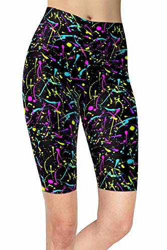 sissycos Damen 80ers Splash Printed Biker Shorts Bunt Kurze Leggings Soft Hose(L-XXL,Splash Line)