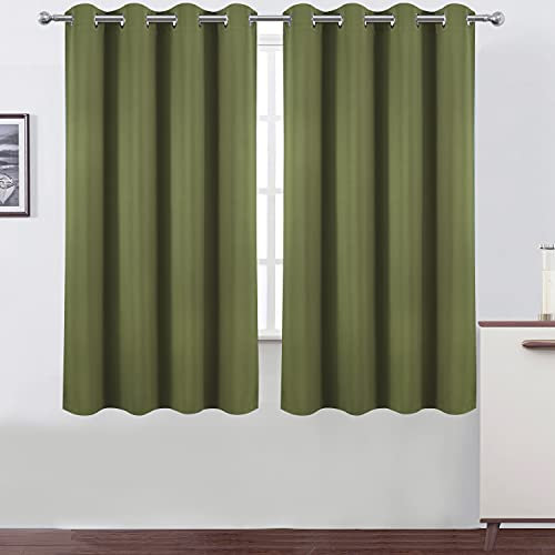 LEMOMO Olivgrüne Verdunkelungsvorhänge 132 x 160 cm Länge/2 Stück Vorhangpaneele/wärmeisolierte Raumverdunkelung Verdunkelungsvorhänge für Schlafzimmer