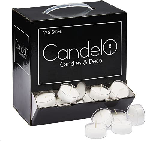 Smart Planet Kerzen Ambiente - 100 Teelichter 8 Stunden Brenndauer in Kunststuffhülle - Teelicht weiss transparent ohne Duft