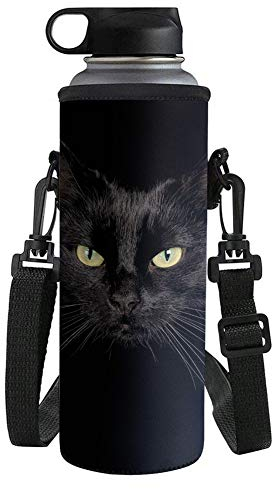 UOIMAG Sac isotherme en néoprène pour bouteille d'eau pour enfants Motif chat Noir 1 l