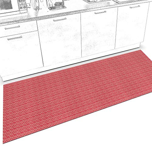 ANRO Läufer Teppich Küchenläufer Weich rutschfest anpassbar Velour Itaca Rot 65x160cm Viele Größen/Muster