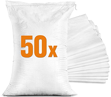 TK THERMALKING 50x Sandsäcke für Hochwasser - Sandsack leer mit Zugband zum Befüllen – Hochwasserschutz Kellerfenster – PP Gewebesack Weiß (40 x 60 cm)