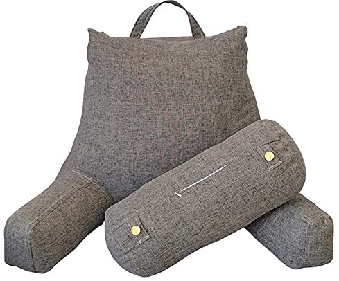 Yadlan Rückenkissen Sofa Lesekissen Rückenkissen für Bett, Rückenstützkissen Couch mit Nackenrolle, Buchkissen Lesehilfe mit Armlehnen, Verdicktes Kissen für Bett Rückenlehne Grau