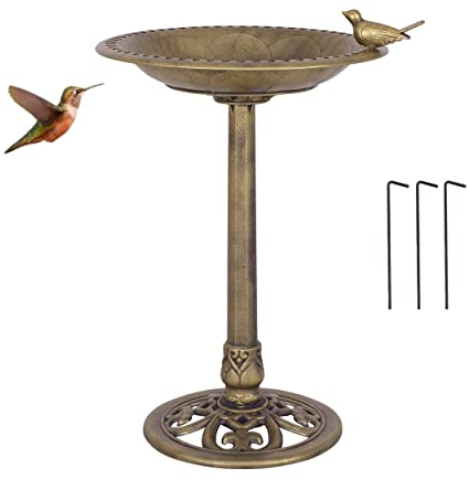 GYMAX Abreuvoir Oiseaux Exterieur sur Pied, Bain Oiseaux Sauvage Hauteur 70cm, Mangeoire Style Antique, Plateau de Diamètre 50cm, Matériau en PP, pour Jardin, Balcon, Terrasse (Cuivre)