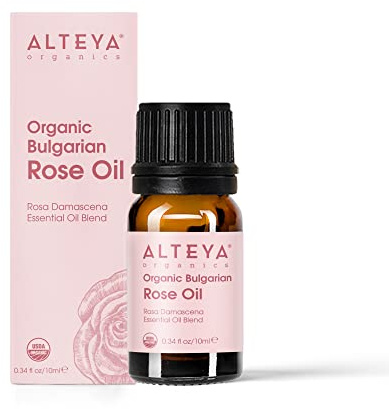 Alteya USDA Aceite de rosa búlgaro orgánico Rosa Damascena Otto Mezcla de aceites esenciales multiusos Excelente para aromaterapia, fragancia, cuidado de la piel y terapia de masaje 10 ml