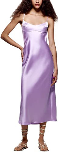 GOOCHEER Robe longue à bretelles spaghetti pour femme - Bustier sexy dos nu - Élégante robe longue pour invitée de mariage ou demoiselle d'honneur, 01 - sangle + violet, Taille S