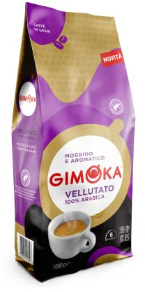 Gimoka, Miscela Vellutato 100% Arabica, Intensità 6/13, Confezione da 1 Kg, Certificato Rainforest Alliance, Caffè in grani, Morbido e Aromatico