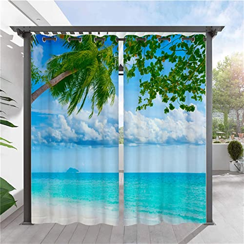 SK Studio 2 Stück Outdoor Vorhang Wetterfest Wasserdicht Sichtschutz Sonnenschutz Vorhang mit Strand-Ozean-Druckmuster für Balkon Terrasse Veranda Pergola Gartenlaube Stil 5, 150x166cm