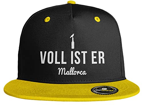 SAUFCOUNTER MARK YOUR DRINKS Voll ist er Snapback Cap Vollister Malle Saufen Bier Alkohol Party (10 Farbvarianten), Farbe: Schwarz/Gelb