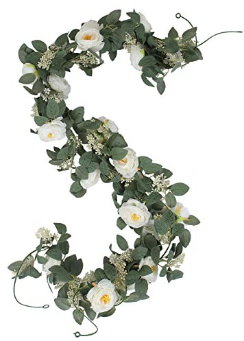Jewlri 2 Stück 2m Künstliche Rose Girlanden Kunstblumen Gefälschte Rosen Vine Seidenblumen Blumengirlande Aufhängen für Hochzeit Garten Party Zuhause Hochzeit Auto Dekoration Weiß