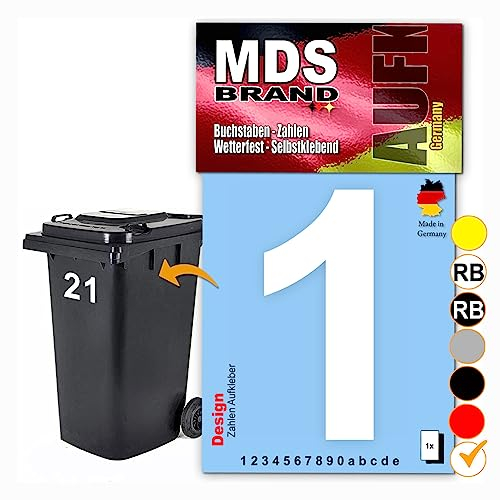 MDS Brand Design 15cm Zahlen Aufkleber Selbstklebende Klebezahlen für Briefkasten, Mülltonne & Hausnummeren Aufkleber für Außen & Innen, D-15 (1, Weiß)