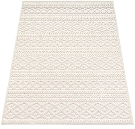 Paco Home Teppich In- & Outdoor, Moderne abstrakte Boho Designs mit 3D Struktur, robust & wetterfest, ideal für Terrasse Wohnzimmer & Küche, Grösse:60x100 cm, Farbe:Creme 4