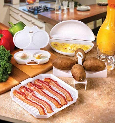 Copper Top - New 4 Pieces Microwave Cooking Set Perfect for Baking Potatoes Double Egg Poacher, Omelet Maker, Effortless Breakfast BPA Free Dishwasher Safe