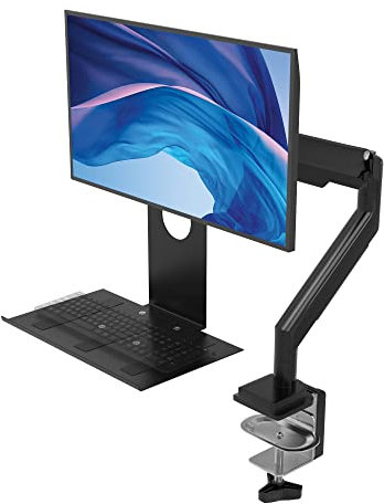 CTA Sit Stand Workstation Mount for Single Monitor with Keyboard Tray & USB Hub - Adjustable Desk Monitor Mount with 360 Degree Rotation (PAD-LTMUH2KB)