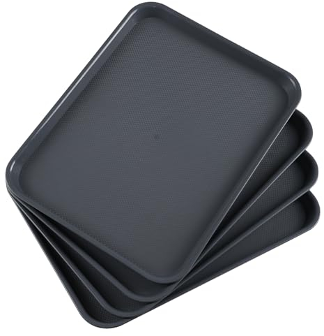 Saedy Lot de 4 grands plateaux de service en plastique, plateaux de restauration rapide, gris, F