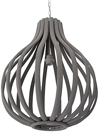 Hängelampe PEAR grau aus Holz XXL-Holzlampe mit Streben D50cm