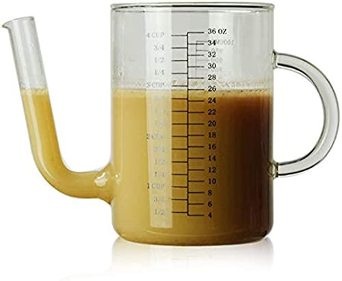 Oil separator, volumetric gravy separator, filter, measuring cup, heat-resistant glass juice cooler,1000ML