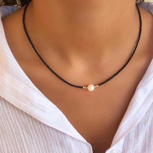 Fransande 18K Naturperlen-Choker-Halskette, weißer Perlen-Charm, natürliche Süßwasserperlen-Halskette