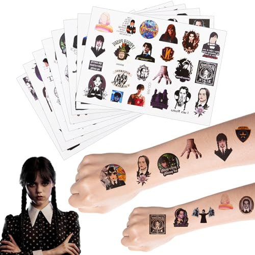 8 Blätt Tattoo Mädchen Temporäres Tattoo Wednesday Kindergeburtstag Mitbringsel Mittwoch Dekoration Mädchen Junge Tattoo Hautfreundlich Wasserdichter Tattoo Aufkleber Tätowierungen freundlicher