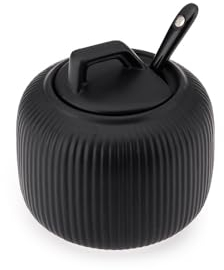 Pullmer Zuckerdose aus Keramik mit Deckel und einem Zuckerlöffel, Zuckerbehälter(Streifen Schwarz)