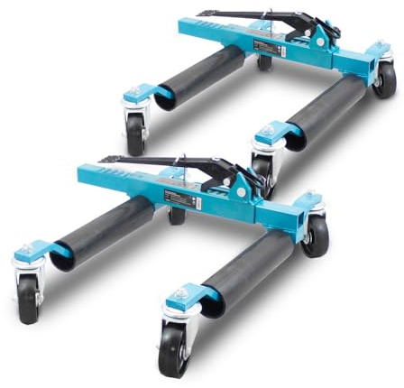 2X BITUXX PKW Rangierhilfe Rangierheber mechanisch Wagenheber Auto Rangierroller Rangierheber belastbar bis 560 kg pro Rangierroller (Blau)