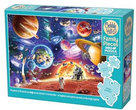 Cobble Hill 3847005 Weltraumreisen, Familienpuzzle, 350 Teile Puzzle mit unterschiedlich großen Puzzleteilen inkl. Poster, Generationenpuzzle ab 9 Jahren, Planeten